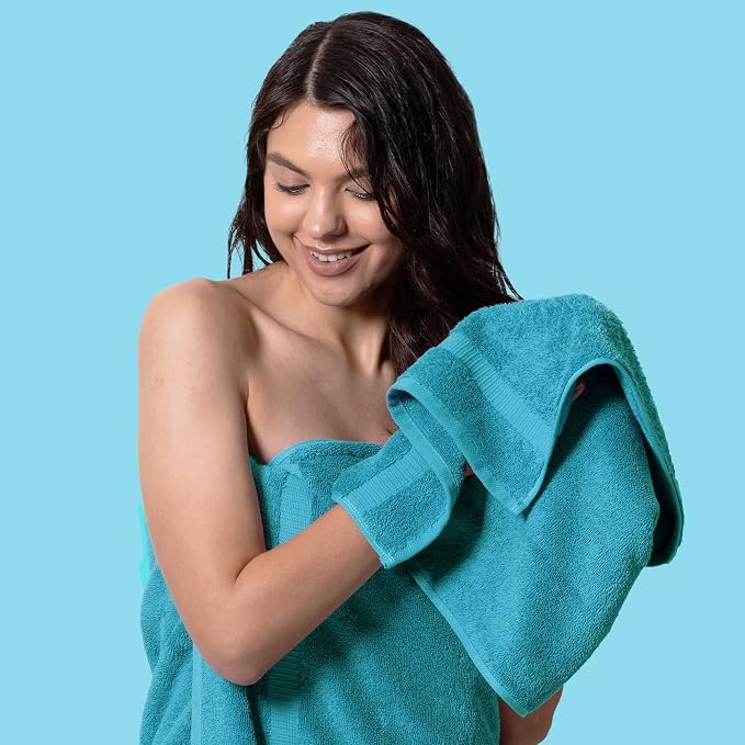 Chakir Turkish Linens Personalized 3 Piece Towel Set, 100% Cotton Luxury Turkish Towels for Bathroom, Soft Absorbent Towel Set with Bath Towel Hand Towel and Washcloth, Aqua