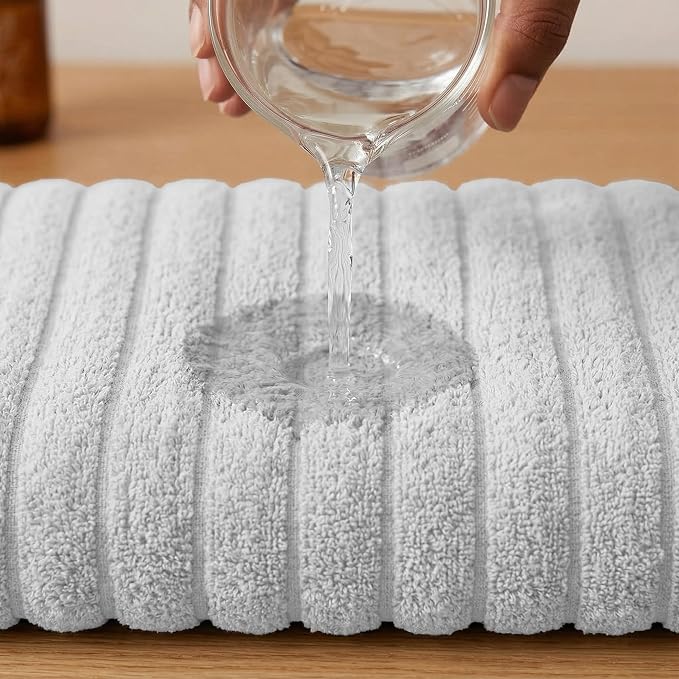 RIVERSIDE Pack of 2 Extra Large Bath Sheet Towels, 35 x 70 Inches, 600 GSM, Ribbed Stripe, 100% Cotton - Super Soft, Highly Absorbent & Quick Dry for Bathroom, Spa & Hotel, White