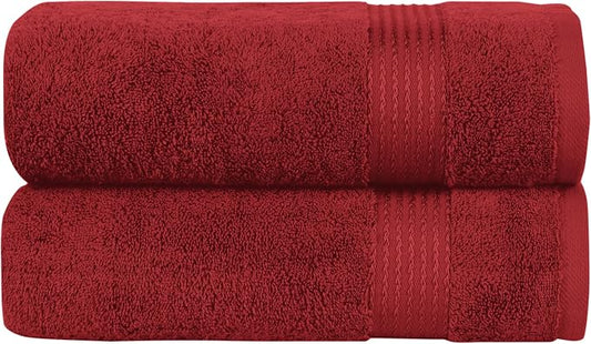 Elegant Comfort Premium Turkish Cotton 2 Pack Bath Towel Set - 27 x 54 inch, Luxurious Hotel Spa Quality 100% Turkish Cotton 2PC Bath Towel Set - Highly Absorbent - Soft Bathroom Towels, Burgundy
