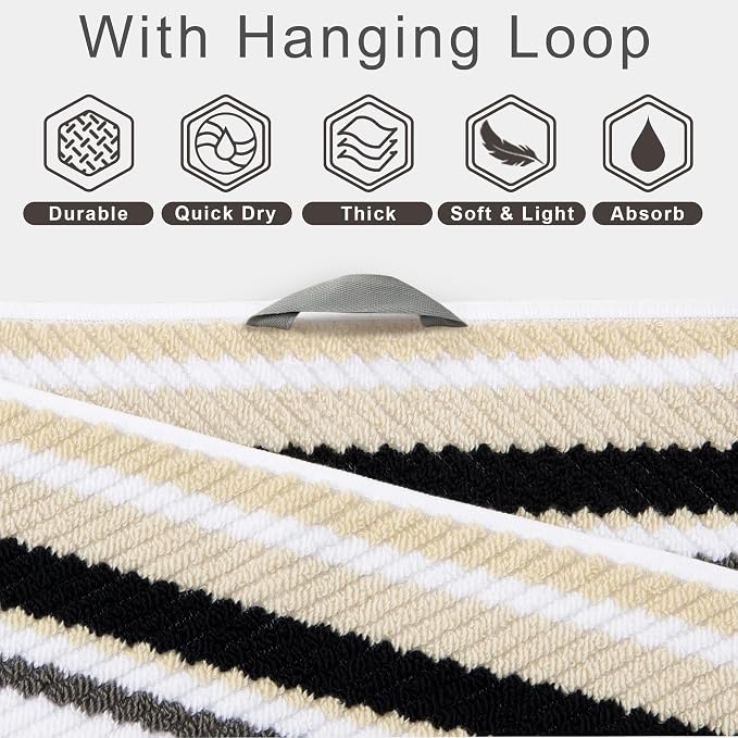 VOOVA & MOVAS Black & Gray Striped 100% Cotton Hand Towels (Set of 4, 16x27 Inches) - Quick Dry Highly Absorbent Soft Lightweight Luxury Towels for Bathroom, Shower, Guest Room Set