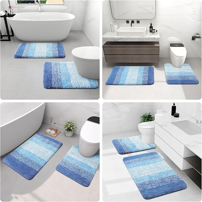 Arotive Microfiber Bathroom Rugs, Shaggy Soft and Absorbent Bath Rug, Thick Plush Machine Washable Dry Bath Mats for Bathroom, Tub and Shower, 59x24, Light Royal Blue, Rectangular