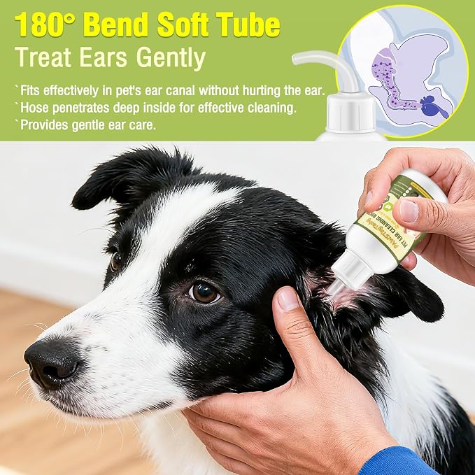 2 Pcs Pet Ear Cleaner Drops for Dogs & Cats - Long Soft Tube Ear Cleaner for Pets, Gentle Ear Cleaning Solution for Deodorizing & Wax Removal, Relieves Itching, Safe for Pets （2.03oz/60ml）