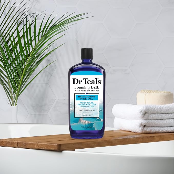 Dr Teal's Foaming Bath with Pure Epsom Salt, Restorative Minerals with Magnesium, Potassium, Zinc & Essential Oils, 34 fl oz (Pack of 4)