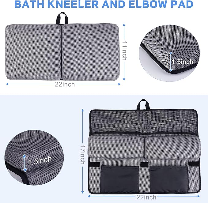 Baby Bath Kneeler and Elbow Rest Pad Set - Kneeler and Elbow Support with Memory Foam and Bath Toys Organizer