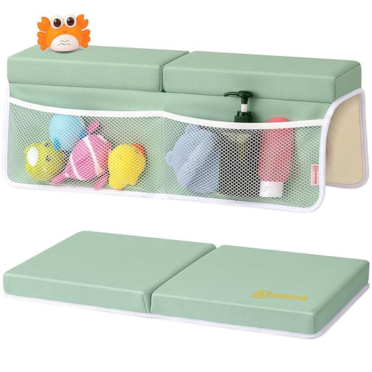 Bath Kneeler and Elbow Rest Pad Set - Comfortable 1.5” Thick Baby Bath Kneeler Pads with Toys Organizer, Non-Slip Knee Arm Support Bathtub Mat, Quick-Drying Kneeling Pad for Baby Bath Time