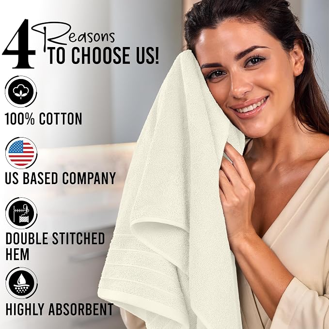 RIVERSIDE Pack of 4 Premium Extra Large Bath Towels 30 x 60 Inches, 100% Cotton, Super Soft & Highly Absorbent, Larger & Lighter Weight, Quicker to Dry, Perfect for Bathroom, Ivory