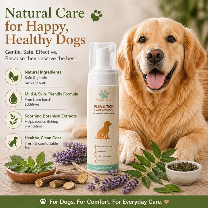 Flea & Tick Dog Waterless Foam Shampoo – No Rinse Grooming Formula – Gentle Care Coat Cleansing – Fresh Clean Scent – Dry Shampoo for Dogs and Puppies-200 ml (6.7 fl oz)