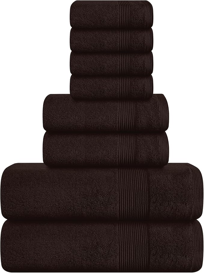 Belizzi Home 8 Piece Towel Set 100% Ring Spun Cotton, 2 Bath Towels 27x54, 2 Hand Towels 16x28 and 4 Washcloths 13x13 - Ultra Soft Highly Absorbent Machine Washable Hotel Spa Quality - Chocolate Brown