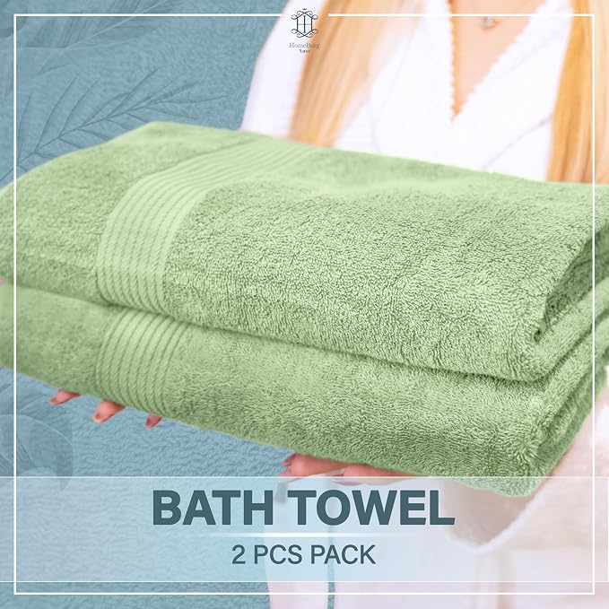 Luxe 2-Piece Bath Towel Set – Large Soft Cotton Towels, Absorbent, Durable & Skin-Friendly, Machine Washable, 27 x 54 in (Sage Green)