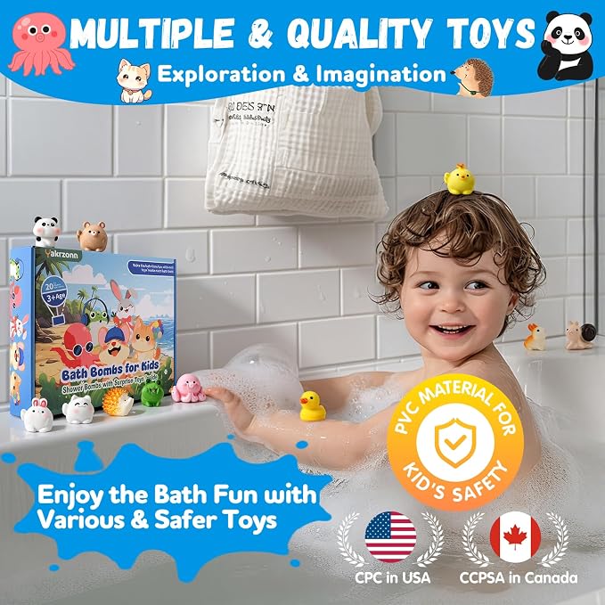 Bath Bombs for Kids with Toys Inside, 20 Pcs Kids Bath Bombs with Animal Toys Inside, Skin-Friendly, Non Toxic, Handmade Organic Natural Moisturizing Bubble Bath, Ideal Gifts for Girls Boys