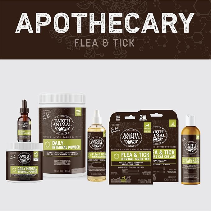 Earth Animal Apothecary Natural Flea & Tick - Daily Internal Herbal Powder Supplement for Dogs & Cats - 8 oz