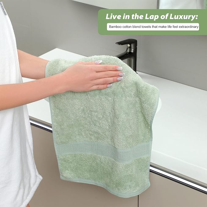 Aibaser Hand Towels-16x30inch - Lightweight and Highly Absorbent Hand Towels for Bathroom, Travel, Gym, Shower and Spa (Green)