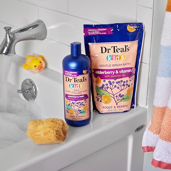 Dr Teal's Kids 3-in-1 Elderberry Bath: Bubble Bath, Body Wash & Shampoo, 20 fl oz
