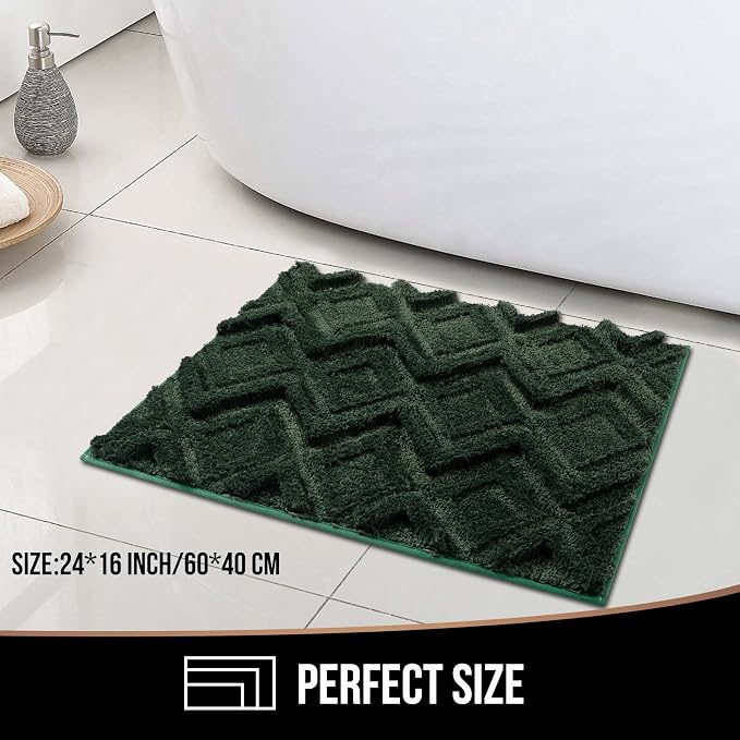 Bath Mat & Bathroom-Rugs 24x16, Ultra Soft Machine Washable Microfiber Bath Mat, Absorbent Quick Dry Non Slip Rug for Bathroom Floor, Tub and Shower, Hunter Green