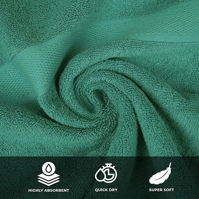 Luxury Bath Towels - 4 Pack Ultra Soft and Absorbent Cotton Bath Towels for Bathroom, Spa, and Hotel Use - Quick-Dry and Durable Towels Set 27x54'' (Dark Green)