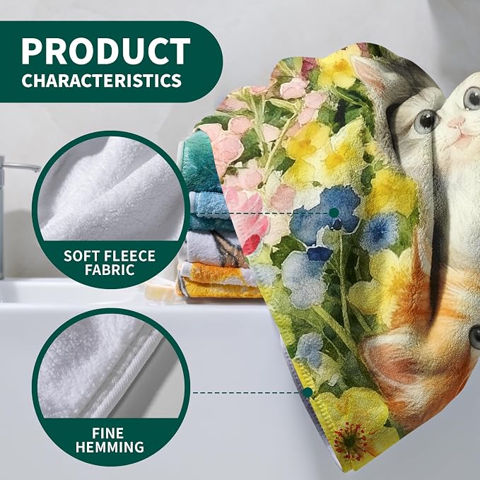Cute Cat Floral Bath Towels Highly Absorbent Coral Fleece Oversized Bathroom Towel for Cat Lover