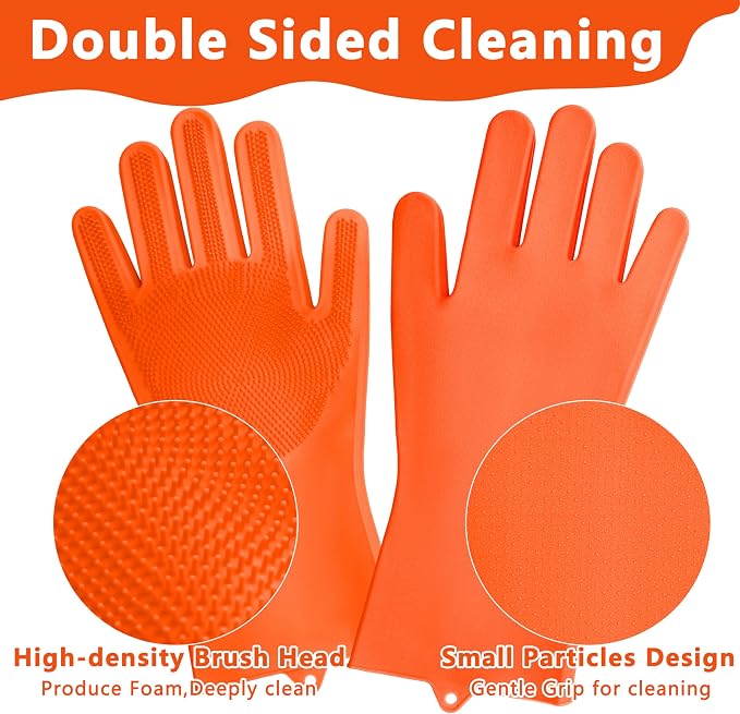 Pet Grooming Gloves—Dog Washing Gloves with High-Density Teeth, Dog Bath Scrubber with Enhanced Five Finger Design, Silicone Gloves for Dogs and Cats Bathing, Massage (Orange)