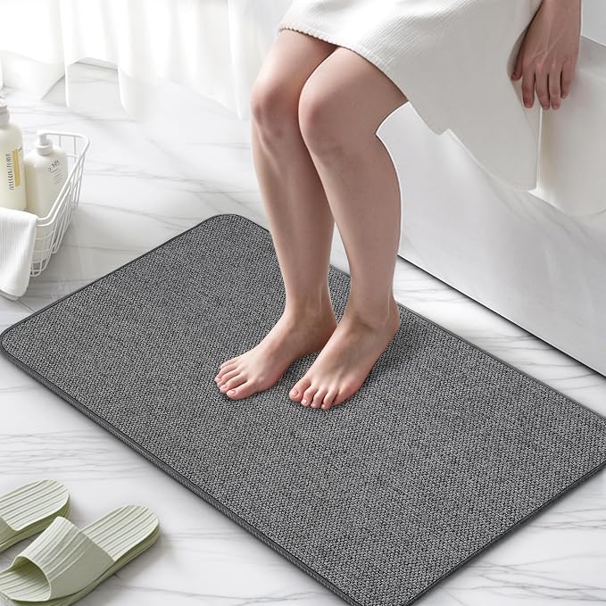 Upgraded Bath Mat 24x48Inch, Thin Bath Mats Rugs with Rubber Backing Non-Slip, Absorbent,Quick Dry Machine Washable, Home Decor Accessories Cozy Cloth Bathroom Rugs fit Under Door/Sink/Tub-Dark Grey