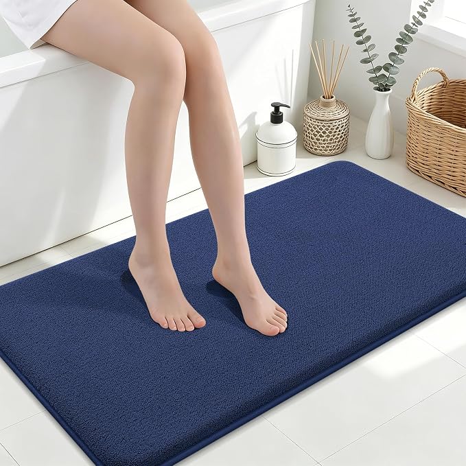 Smiry Memory Foam Bath Mat 44x24, Extra Soft Bathroom Rug, Ultra Absorbent, Quick Dry, Machine Washable Bathroom Mat for Shower, Tub & Floor Decor, Navy Blue