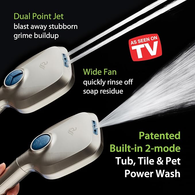 6-way High Pressure 82 Spray Mode Filtered Showerhead Combo - Handheld Shower Head Filters Chlorine to Heal Dry Skin, Revive Hair - Dual Power Wash Cleans Tub, Tile, Pets - Hard Water Softener, Nickel