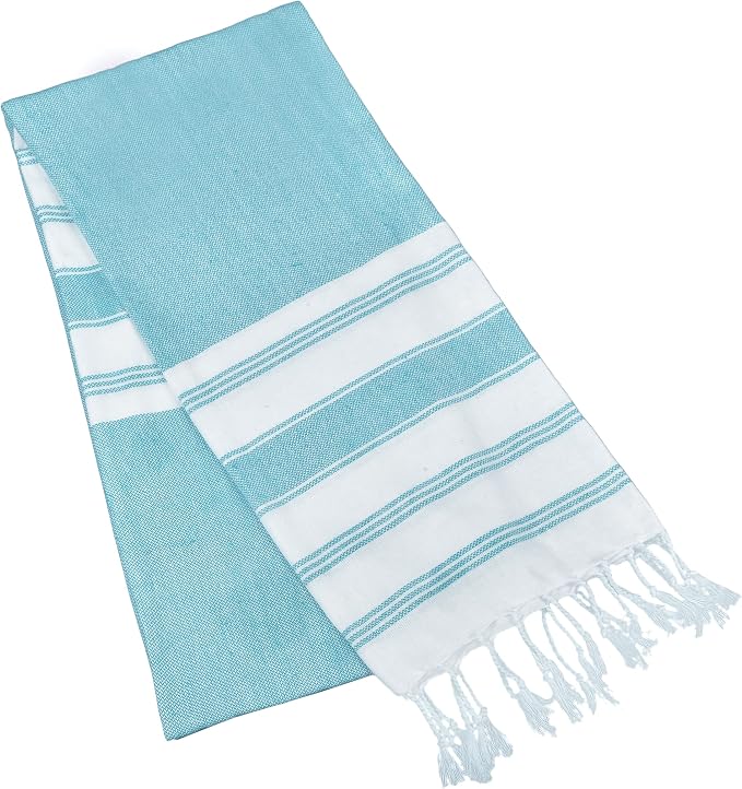 GLAMBURG Peshtemal Turkish Towel Cotton Oversized Beach Towels 36x71 Set of 6 for Adults, Soft Durable Absorbent Extra Large Bath Sheet Hammam - Aqua Blue
