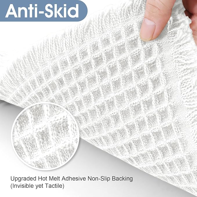 Upgraded Waffle Bath Mat Set 3 Piece White, Super Absorbent Non-Slip Quick Dry Bathroom Rugs with Tassels, Machine Washable Ultra Soft Boho Bath Rugs for Floor, Toilet Mats Boho Farmhouse Decor