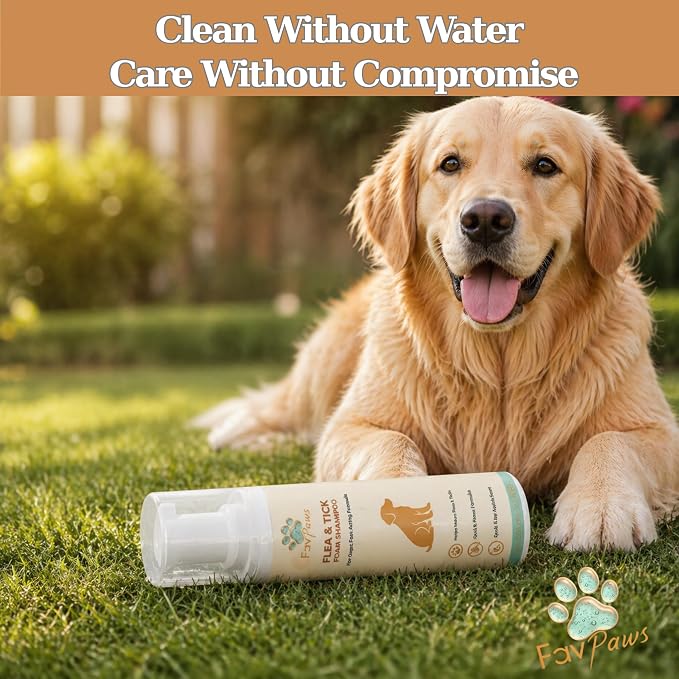 Flea & Tick Dog Waterless Foam Shampoo – No Rinse Grooming Formula – Gentle Care Coat Cleansing – Fresh Clean Scent – Dry Shampoo for Dogs and Puppies-200 ml (6.7 fl oz)