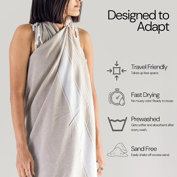 Salt Earth Cotton Turkish Beach Towel (Set of 4, 36"x72") - Soft, Quick Dry, Sand Resistant, Absorbent Towels for Bathroom, Home, Travel, Pool, Spa, Bath, Swim - Beach Towels Oversized (Beige)