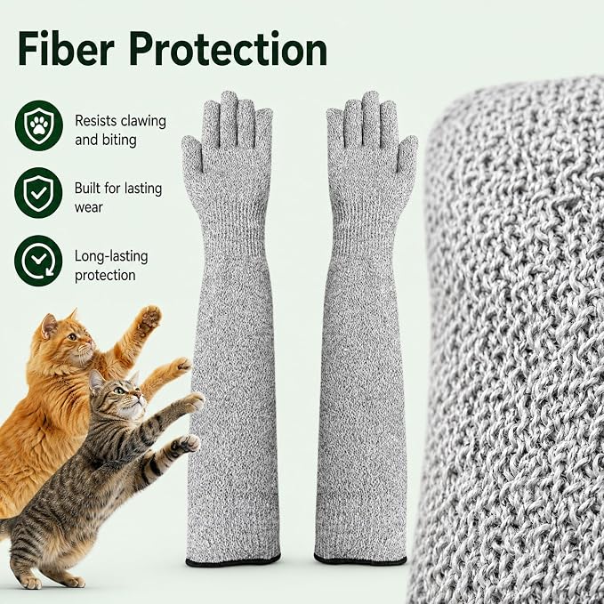 Cat Gloves Bite Proof, Animal Handling Gloves, 15.7” Anti Resistant Scratch Protection Guantes for Bathing Pet Grooming