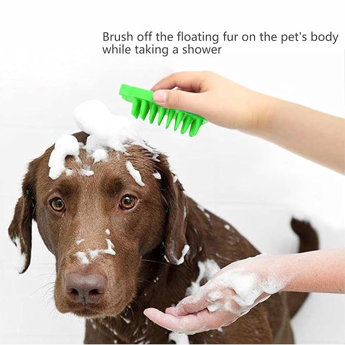 Pet Bath & Massage Brush,Pet Grooming Brush,Soft Rubber Scrubber for Brushing,Massaging,Bathing,Shampooing and Reducing Hairballs (Green, Style 1)