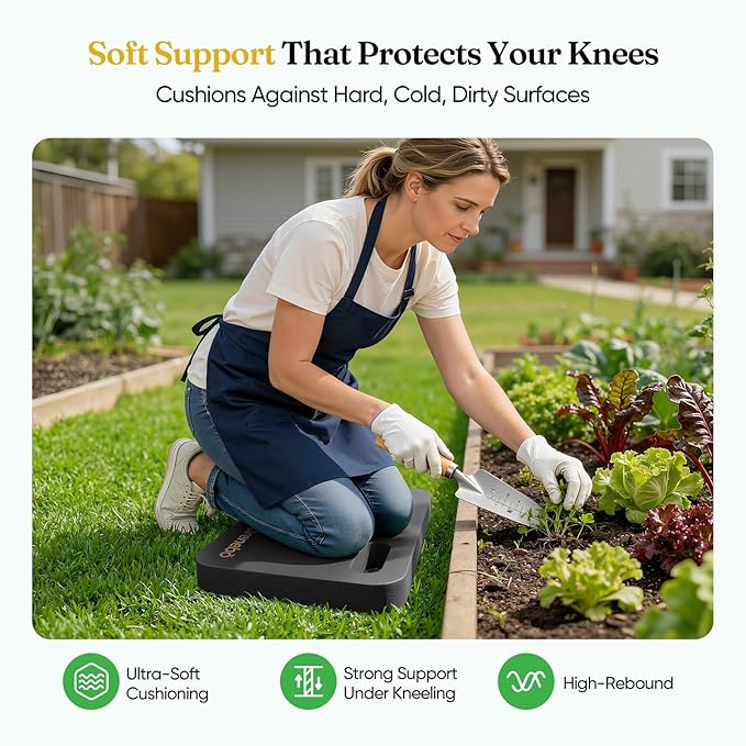 Grenebo High-Density NBR Foam Garden Kneeling Pad, 1.6" Extra Thick Gardening Pad for Kneeling, Ultra Soft Kneeling Pad for Gardening, Work, Exercise, Yoga, 17.3×11×1.6 in (1, Black)