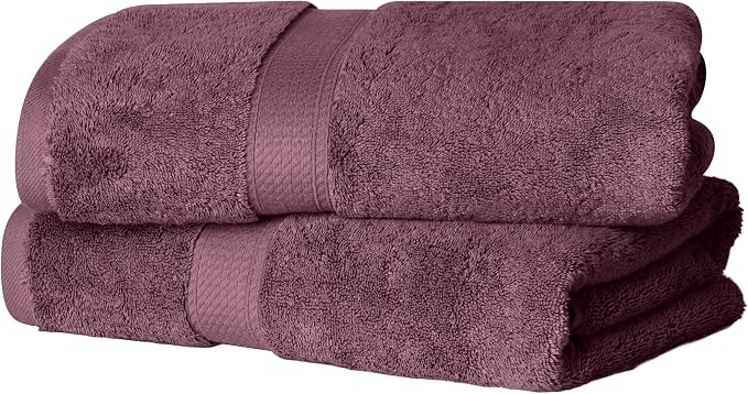SUPERIOR Egyptian Cotton Plush & Absorbent, Bath Towel Set of 2, Plum | Quick Dry, Soft Luxury Towel Set, Bath Essentials for Bathroom, Guest Bath, Spa, 2 Piece Bath, Madeline Towels
