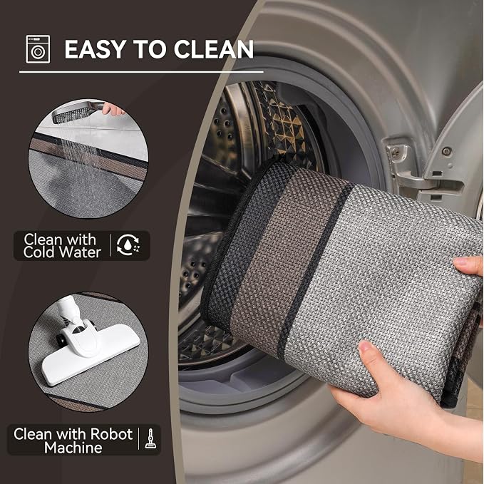 YDKGL Half Circle Bath Mat, Thin Bathroom Rugs Fit Under Door Quick Dry Non Slip Washable Bathroom Mat with Rubber Backing, Absorbent Woven Half Round Shower Mat Rug,Gray Gray Brown