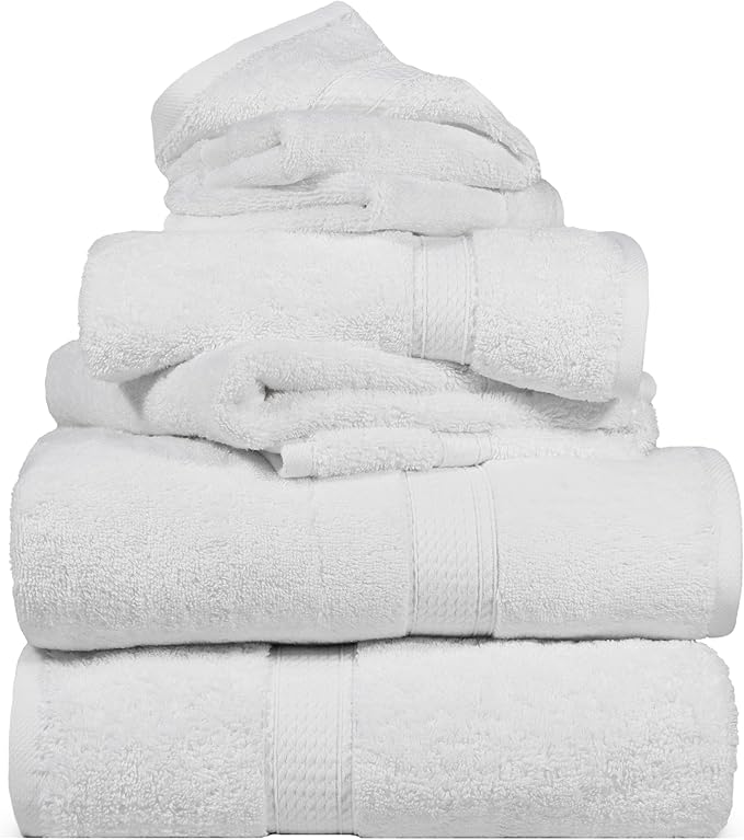 SUPERIOR Egyptian Cotton Ultra Plush & Absorbent, 6 Piece Set, White | Quick Dry, Soft Luxury Towel Set, Bath Essentials, Guest Bath, Spa, 2 Bath, 2 Hand, 2 Face Towels, Madeline Towels