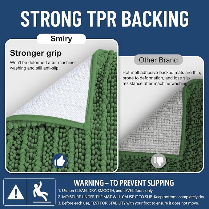 Smiry Bathroom Rugs Mat 36x24, Extra Soft Absorbent Chenille Bath Rugs, Non Slip Rubber Backing Machine Washable Quick Dry Bath Mats for Bathroom Floor, Tub, Shower, Home Accessories, Olive Green