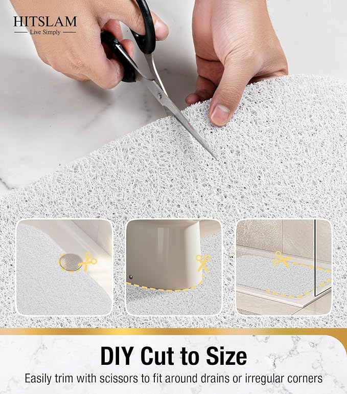 HITSLAM Oval Loofah Shower Mat Non Slip, 27x16 Inch, White | Bath Mat for Textured Tub & Inside Shower Stall, No Suction Cups Quick Drying PVC Porous Floor Mat, Soft Foot Exfoliating