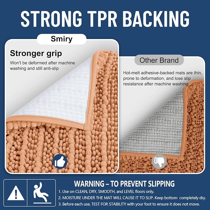 Smiry Bathroom Rugs Mat 30x20, Extra Soft Absorbent Chenille Bath Rugs, Non Slip Rubber Backing Machine Washable Quick Dry Bath Mats for Bathroom Floor, Tub, Shower, Home Decor Accessories, Peach