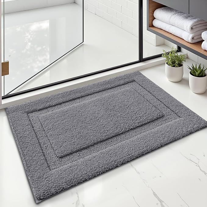 LUMI Ultra Soft Bathroom Rugs Non Slip with Rubber Backing, Absorbent Washable Bath Mat Quick Dry, Upgraded Premium Microfiber Plush Carpet for Bathtub and Shower Floor, Dark Grey, 20x32