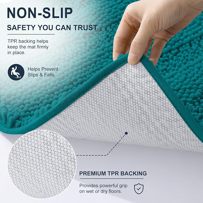 Smiry Thick Chenille Bathroom Rugs 36x24, Extra Soft Absorbent Striped Bath Mat, Machine Washable, Rubber Backing, Bath Rugs for Bathroom, Tub & Shower, Home Decor Accessories, Deep Lake