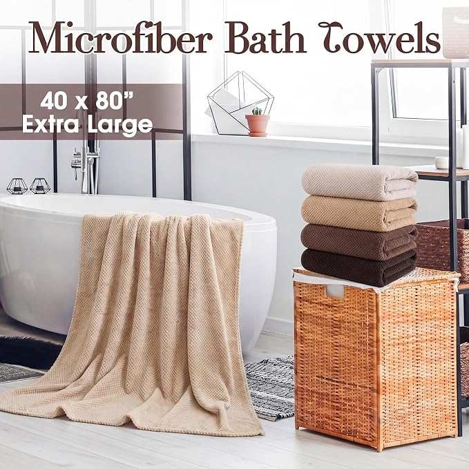 Newwiee 4 Pcs Oversized Bath Towels 40'' x 80'' Extra Large Bathroom Sheet Towels for Adults Quick Dry Soft Absorbent Fluffy Microfiber Shower Sheet for Fall Decor Spa Beach Hotel(Brown Colors)