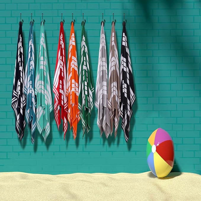 Superior Cotton Cabana Striped Beach Towels, Colorful Towels for Adult, Kid, Pool, Swimming, Sand, Travel, Large Oversized, Absorbent, Fast Drying, Bath Basics, Cabana Collection, 1 Piece, Dark Green