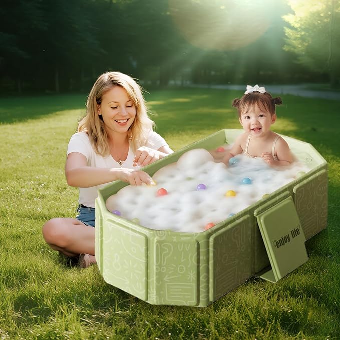 Toddler Bath Tub for Shower, Portable Baby Bathtub, Foldable Kids Bathtub – Portable, Travel & Shower Ready, Easy to Clean, Sturdy & Thick, Fits Ages 1-3, Green