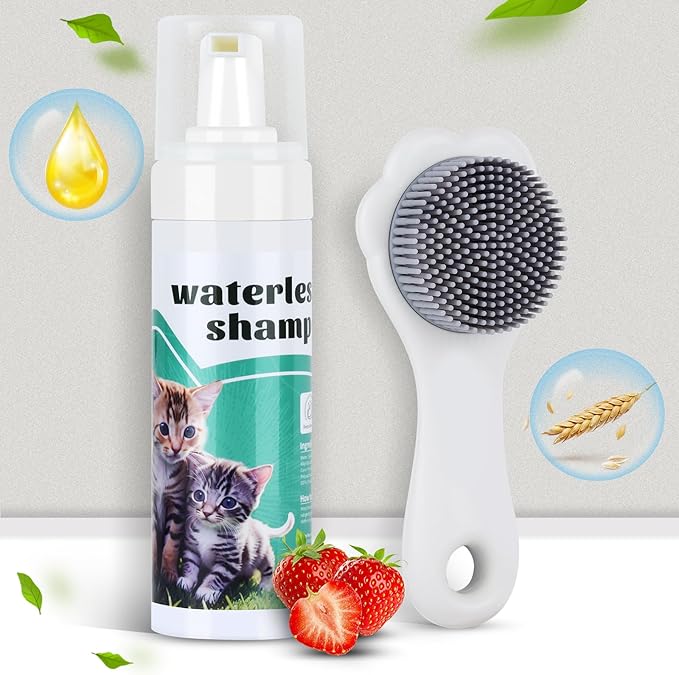 Waterless Cat Shampoo with Cat Brush, Cat Dry Shampoo, No Rinse Foam for Cat Bath