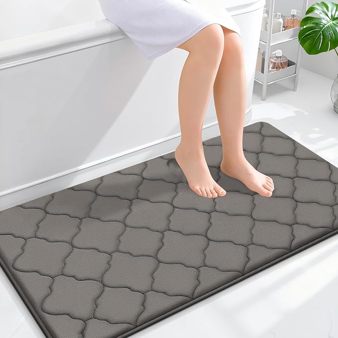 OLANLY Memory Foam Bath Mat Rug 44x24, Ultra Soft and Absorbent Bathroom Rugs, Non-Slip, Comfortable, Machine Washable Bath Carpet for Bathroom Floor, Tub, Shower and Home Decor Accessories, Taupe
