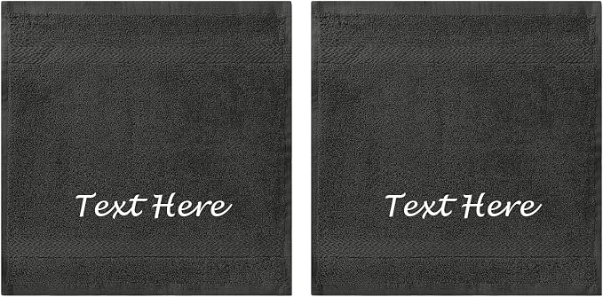 Personalized Passion 2-Pack Towels Set with Custom Embroidered Text - 13"x13" Highly Absorbent & Super Soft Turkish Cotton Towels Washcloths for Bathroom, Kitchen, Gym and Hotels - Black