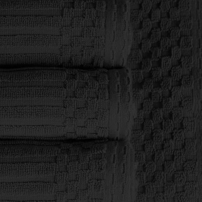Superior Cotton 4-Piece Solid and Ribbed Hand Towel Set, Hand Towels- 16" x 28", Black