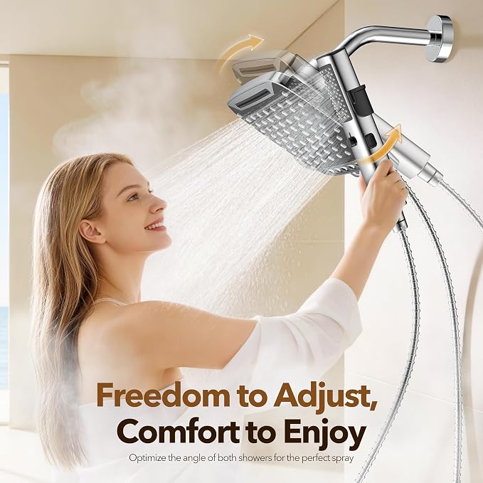 JDO High Pressure Rain Shower Head with Handheld Spray, 7 Modes Dual Shower Head Combo, 10 Inch Rainfall Showerhead Detachable, Power Wash for Bathroom Cleaning