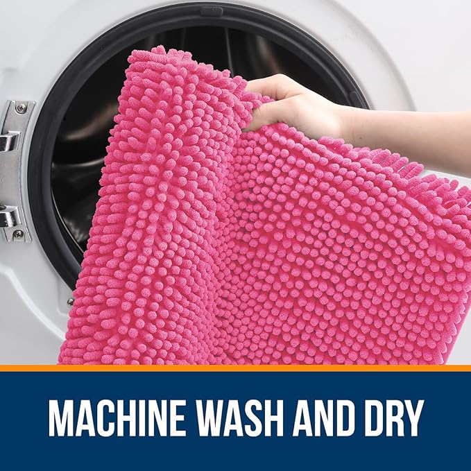 OLANLY Large Bathroom Rugs 59x35, Extra Soft Absorbent Chenille Bath Rugs, Rubber Backing Quick Dry, Machine Washable Bath Mats for Bathroom Floor, Tub and Shower, Home Decor Accessories, Hot Pink