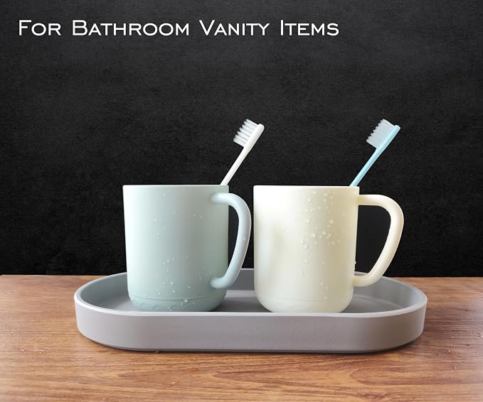 Gray Small Tray (10 inch), Oval Tray, Countertop Organizer | Small Serving Tray for Seasoning, Salt and Pepper, Soap, Kitchen Counter, Bathroom Vanity Items, Bar, Coffee Accessory