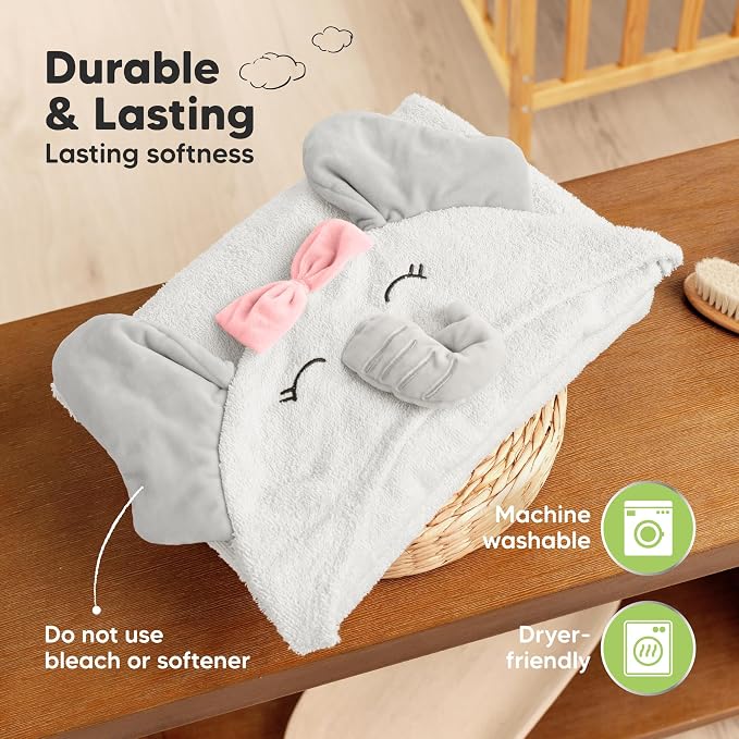 KeaBabies Organic Baby Towel with Hood for Girls, Boys, Soft (Ella) | Absorbent 100% Cotton Hooded Baby Towels for Newborns, Infants, Large Hooded Bath Towels for Babies, Kids, Toddler 1-3